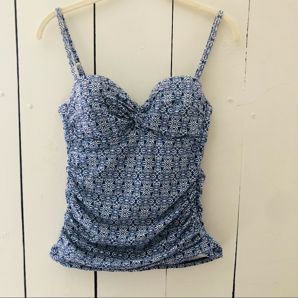 Helen Jon tankini top blue snd white print size s